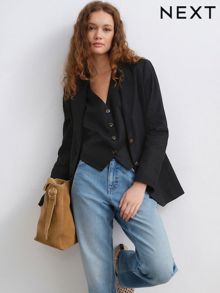 Svart - Single Breasted Tailored Blazer With Linen (AL6031) | kr960