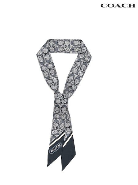 COACH Blue Vintage Signature C Printed Silk Skinny Scarf (AL6043) | ₪377