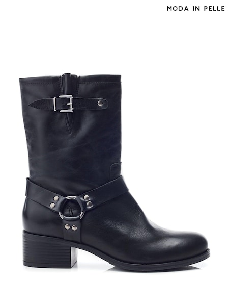 Moda In Pelle Ormie Mid Calf Leather Buckle Strap Boots (AL6125) | AED434
