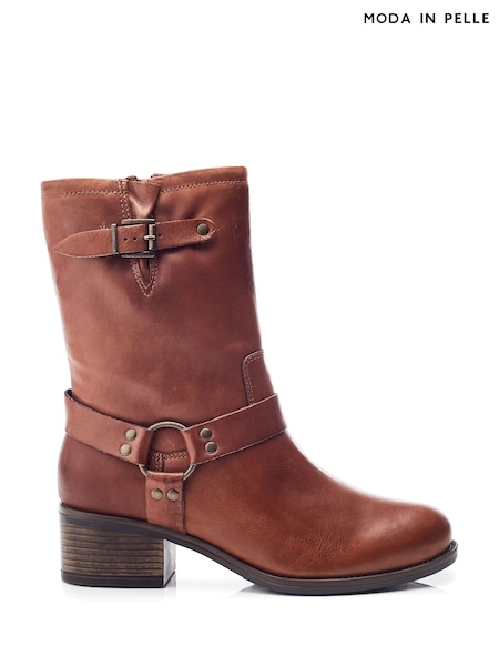 Moda In Pelle Ormie Mid Calf Leather Buckle Strap Boots (AL6126) | AED434