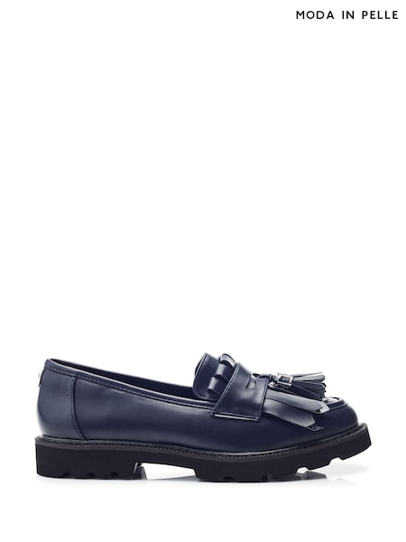 Bleu - Moda in Pelle Mocassins Chunky à semelle compensée et à glands (AL6131) | € 46