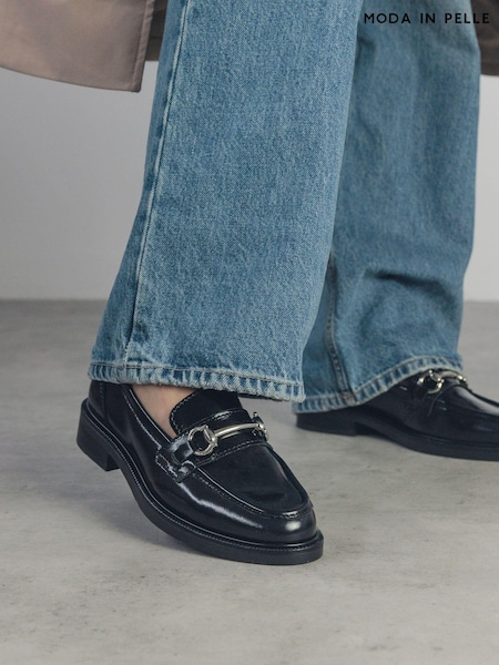 črna - Moda In Pelle Estephe Snaffle Trim Almond Toe Leather Loafers (AL6143) | € 117