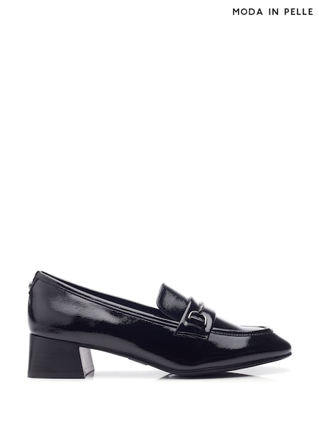 črna - Moda in Pelle Coutance Block Heel Snaffle Trim Leather Loafers (AL6152) | € 91