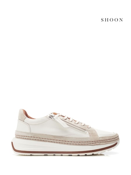 Moda in Pelle SH Dowlish Side Zip Contrast Panel Leather White Trainers (AL6159) | €140