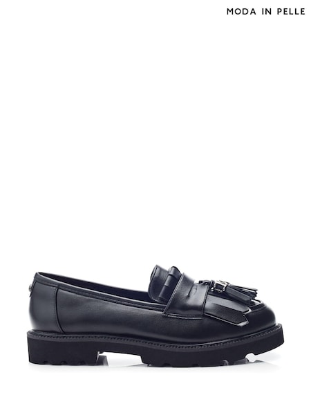 črna - Moda In Pelle Fleeche Cleated Sole Tassle Trim Chunky Loafers (AL6162) | € 72
