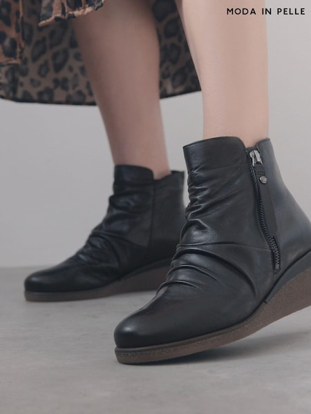 Moda In Pelle Olgar Rouched Wedge Leather Ankle Boots (AL6167) | €114