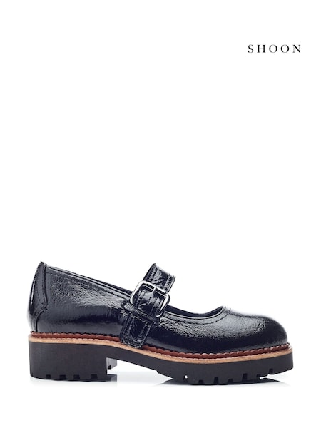 Moda in Pelle Shoon Emberley Mary Jane Leather Black Shoes With Cleated Sole (AL6173) | € 143