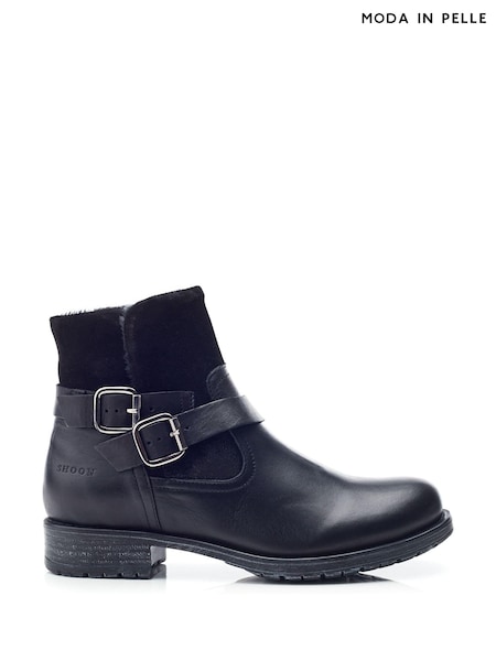 Moda in Pelle SH Oakridge Double Buckle Leather Black Boots With Suede Panel (AL6178) | R$ 1.375