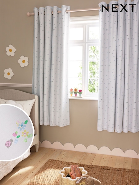 White Ditsy Floral Eyelet Blackout Curtains (AL6221) | R$ 430 - R$ 725