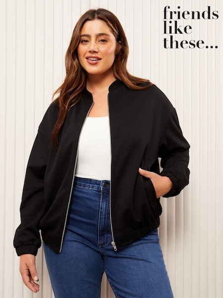 أسود - Friends Like These Zip-Up Bomber Jacket (AL6230) | ‏268 د.إ.‏