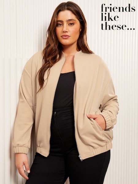 Friends Like These Camel Brown Curve Zip-Up Bomber Jacket (AL6235) | €59