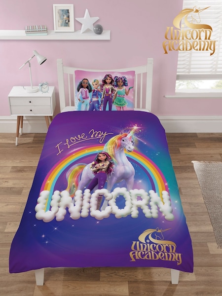 Unicorn Academy Multi Reversible Single Duvet Cover and Pillowcase Set (AL6238) | €40