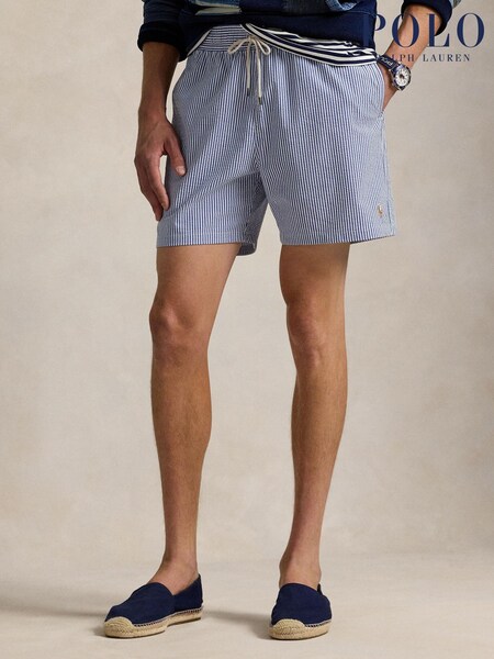 Polo Ralph Lauren Blue Traveler Classic Seersucker Logo Swim Shorts (AL6324) | kr1 556
