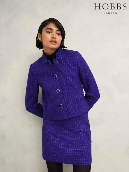 Hobbs Blue Khloe Tweed Jacket (AL6385) | €152