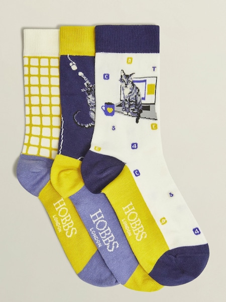 Hobbs Blue/Yellow/White Wfh Cat Socks Set (AL6400) | €32