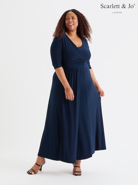Scarlett & Jo Blue Solid Ruched Maxi Gown (AL6441) | $192