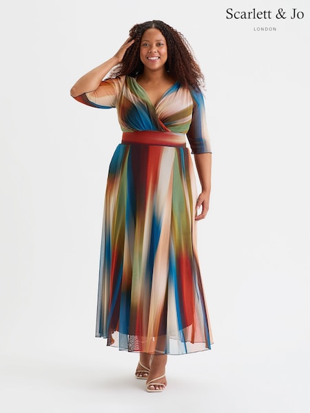 כחול  - Scarlett & Jo Curve Verity Print Maxi Gown (AL6459) | ‏478‏₪