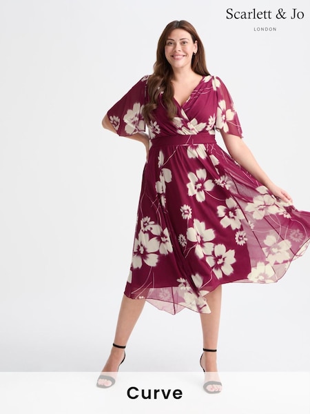 Scarlett & Jo Wine Red/Cream Julie Hanky Hem Dress (AL6461) | AED524