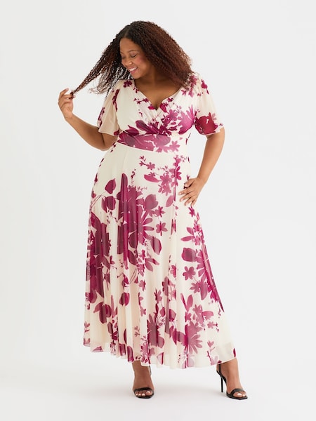 Scarlett & Jo Wine Isabelle Winter Print Float Sleeve Maxi Dress (AL6467) | $166