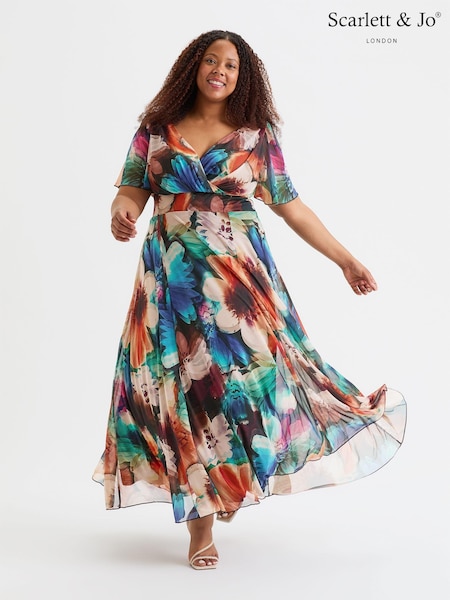 Punainen/Sininen - Scarlett & Jo Curve Isabelle Angel Sleeve Maxi Dress (AL6471) | €150