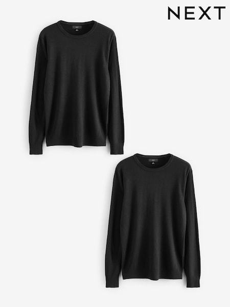 Black Crew Neck Regular Fit Soft Touch Jumpers 2 Pack (AL6526) | R$ 345