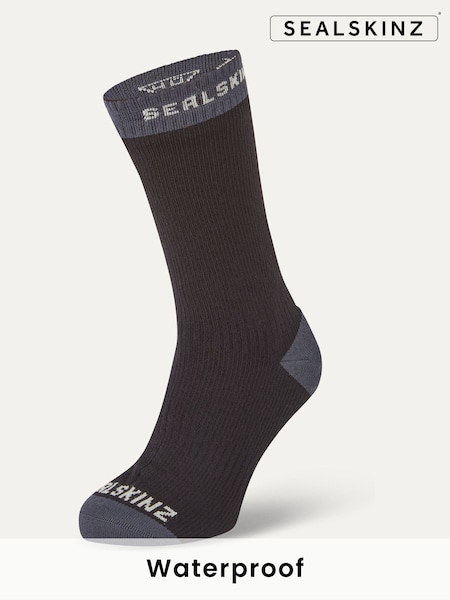 שחור - Sealskinz Wiveton Waterproof Warm Weather Mid Length Socks (AL6618) | ‏176‏₪