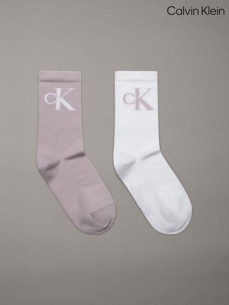 Calvin Klein White Women Monogram Socks 2 Pack (AL6635) | AED43