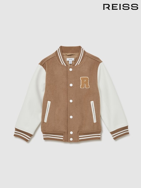 Reiss Camel/White Jasper 13-14 yrs Wool-Blend Contrast Varsity Jacket (AL6647) | €119