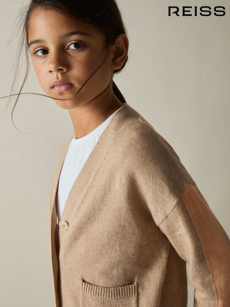 Camel - Reiss Juni Wool-Blend Stripe-Detail Cardigan With Cashmere (AL6652) | € 53