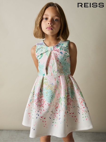 Reiss Pink Print Isabel 9-13 yrs Floral-Print Pleated Scuba Dress (AL6654) | 368 QAR