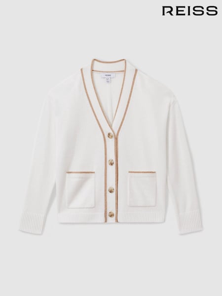 Cream - Reiss Juni Wool-Blend Stripe-Detail Cardigan With Cashmere (AL6660) | € 57