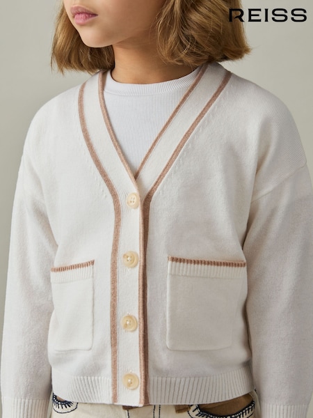 Cream - Reiss Juni Wool-Blend Stripe-Detail Cardigan With Cashmere (AL6662) | € 53
