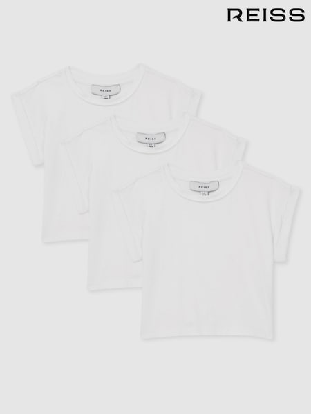 Blanco - Reiss Terry 3 Pack Cotton-Jersey Cropped T-Shirt 3 Pack (AL6665) | 40 €