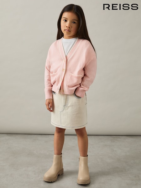 rožnata - Reiss Juni Wool-Blend Stripe-Detail Cardigan With Cashmere (AL6672) | € 53