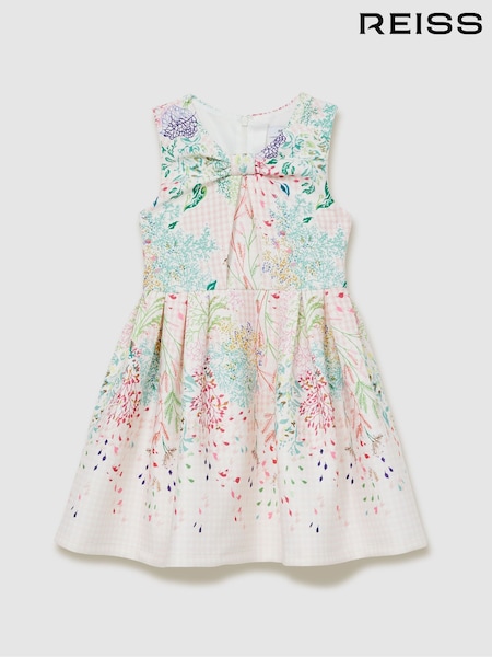 Reiss Pink Print Isabel 13-14 yrs Floral-Print Pleated Scuba Dress (AL6675) | 390 QAR