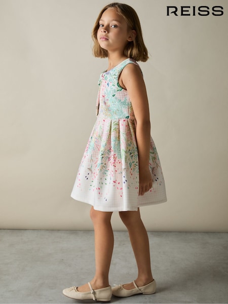 Reiss Pink Print Isabel 4-9 yrs Floral-Print Pleated Scuba Dress (AL6677) | €69