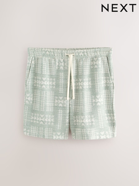 Sage Green Textured Geometric Pattern Jersey Shorts (AL6692) | €28