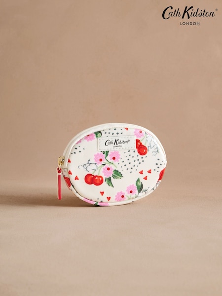 Ecru kirsikat - Cath Kidston 100% puuvillaa, pyöreä tasku Kukkaro (AL6708) | €22
