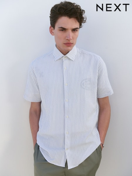 Blue Stripe Regular Fit Short Sleeve Seersucker Shirt (AL6724) | €40