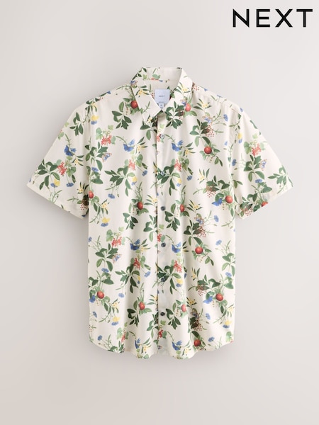 Ecru White Regular Fit Kew Collection 100% Cotton Floral Short Sleeve Shirt (AL6726) | €53