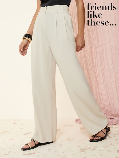 Friends Like These Neutral Wide Leg Tailored Trousers With Linen (AL6814) | €48