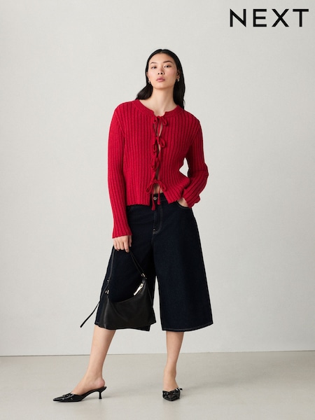 rdeča - Bow Tie Front Knitted Cardigan (AL6849) | € 31