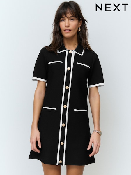 Black Knitted Collared Button Up Mini Dress (AL6858) | EGP2,520