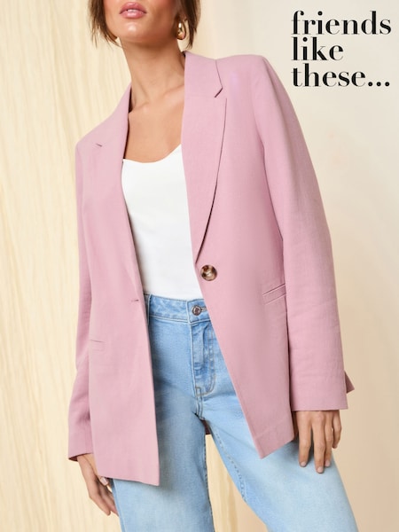 Friends Like These Pink Single Breasted Linen Blend Tailored Blazer (AL6865) | $86
