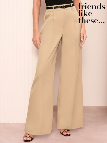 Friends Like These Beige Wide Leg Tailored Pleat Front Trousers With Belt (AL6875) | €58