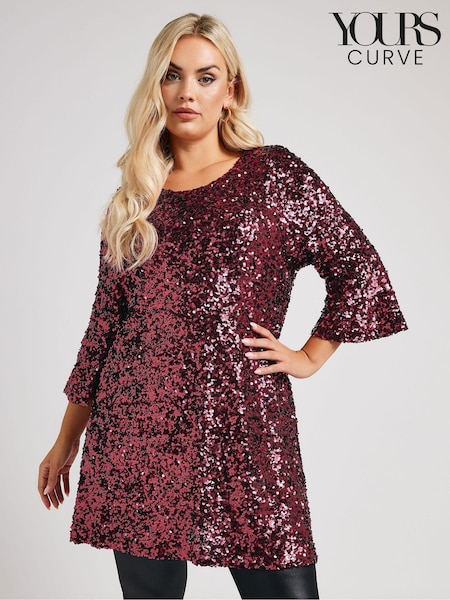 Yours Curve Red London Sequin Flute Sleeve Top (AL6879) | €39