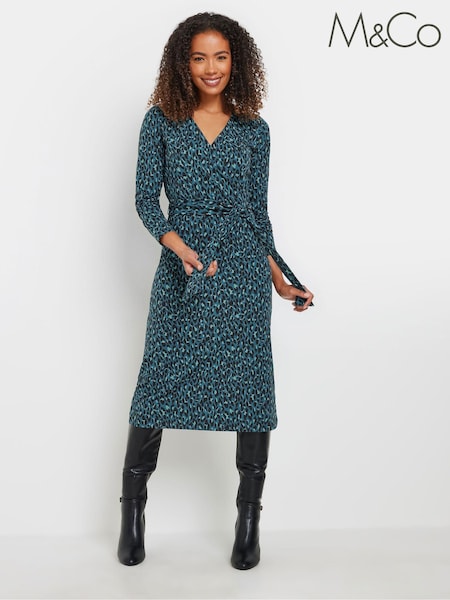 M&Co Blue Animal Print Jersey Dress (AL6888) | €48