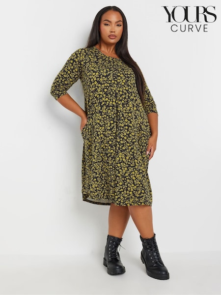 Yours Curve Black Floral Pocket Dress (AL6894) | €44