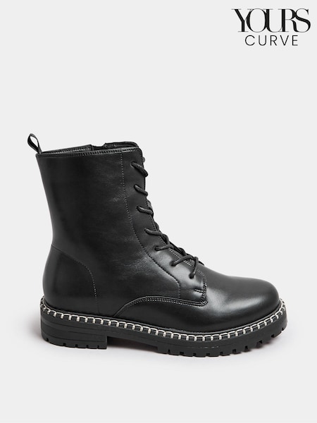 Yours Curve Black Wide Fit Whip Stitch Rand Lace Boots (AL6899) | €83