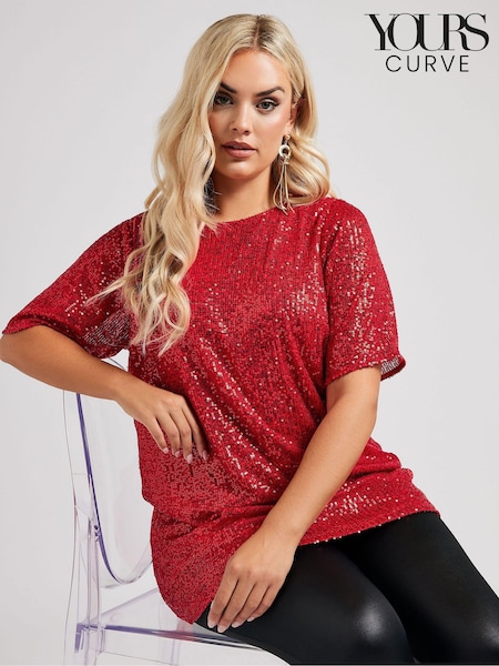 Yours Curve Red London Sequin Swing Top (AL6903) | €33